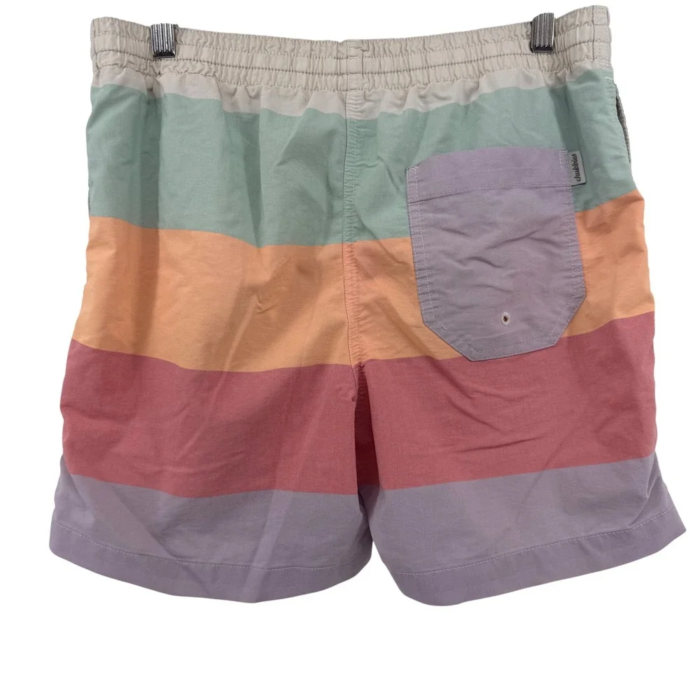 Chubbies Pastel Rainbow Striped Drawstring Swim Trunks Shorts Men's Medium‎